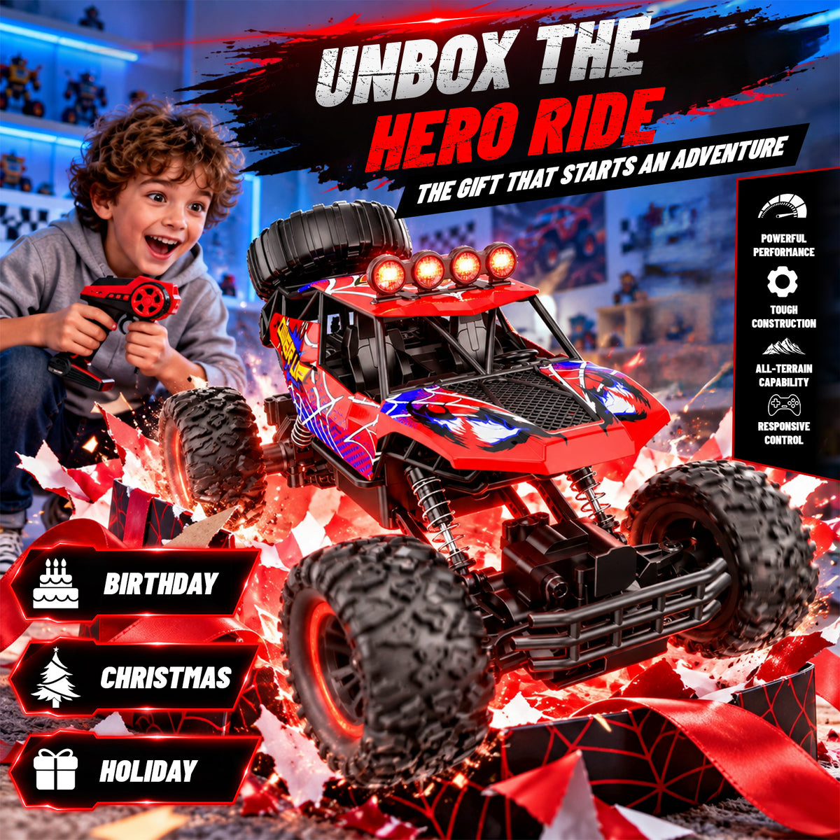 AOGSIYT 1:12 Remote Control Car, 4x4 Off Road RC Monster Truck, 20KM/H High Speed RC Truck with Metal Shell, LED Headlights for Boys 3-12 Kids Adults