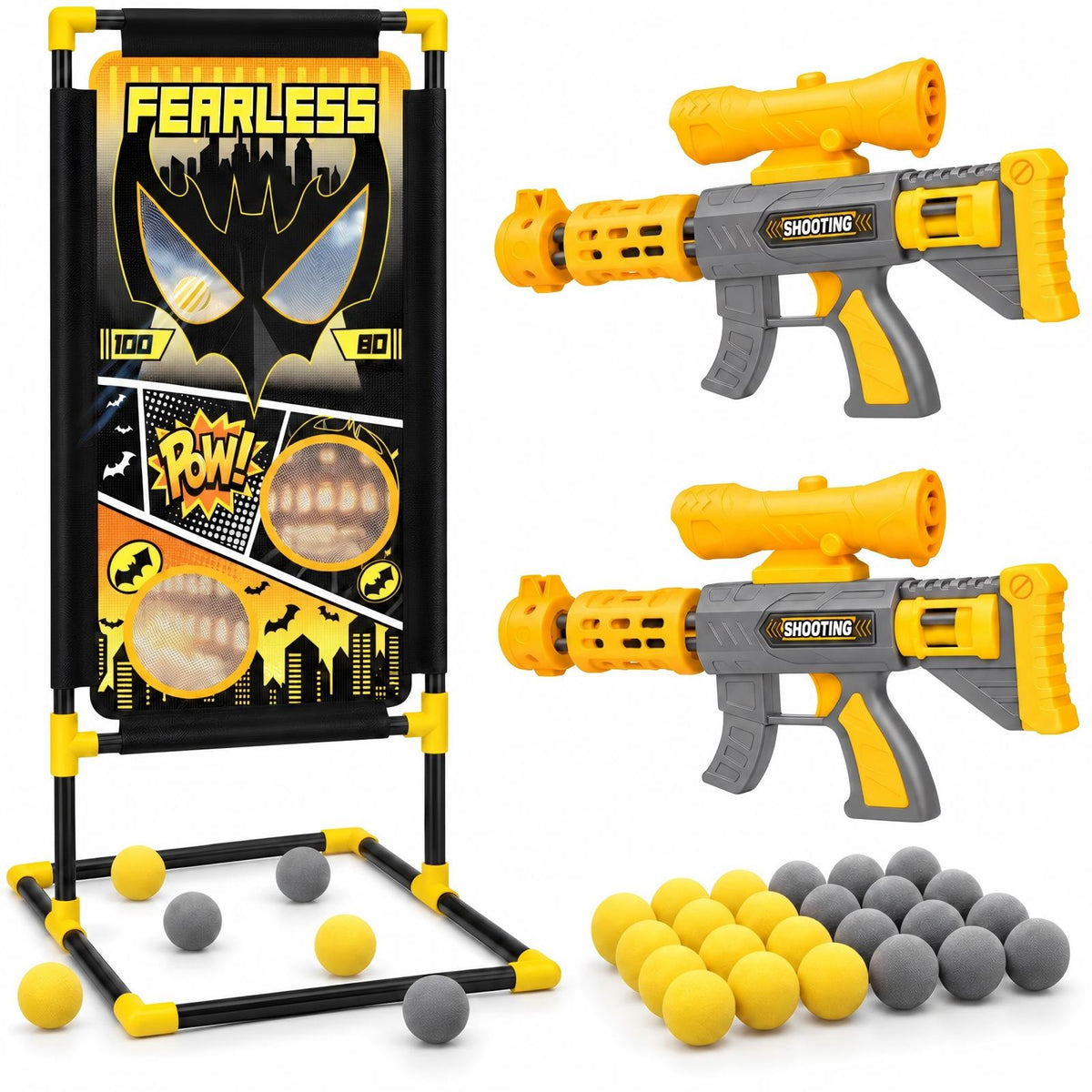Aogsiyt Shooting Toy Set for Kids, 2 Air Pump Launcher, 24 Foam Balls & Target, Indoor Outdoor Shooting Game Toys, Birthday Gift for Boys Ages 3-12