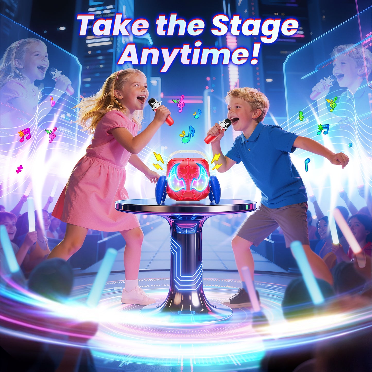 Mini Karaoke Machine for Kids, Aogsiyt Portable Karaoke Machine with 2 Wireless Microphones, Bluetooth Speaker,Birthday Gifts for 3-12 Year Old Girls