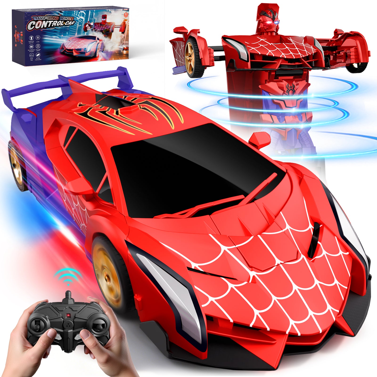 Aogsiyt Spider RC Car Transform Robot, 1:18 Remote Control Cars for Kids, Gifts Toys for Boys 3-12 , 360° Rotation, Auto Mode, 2 Rechargeable Battery