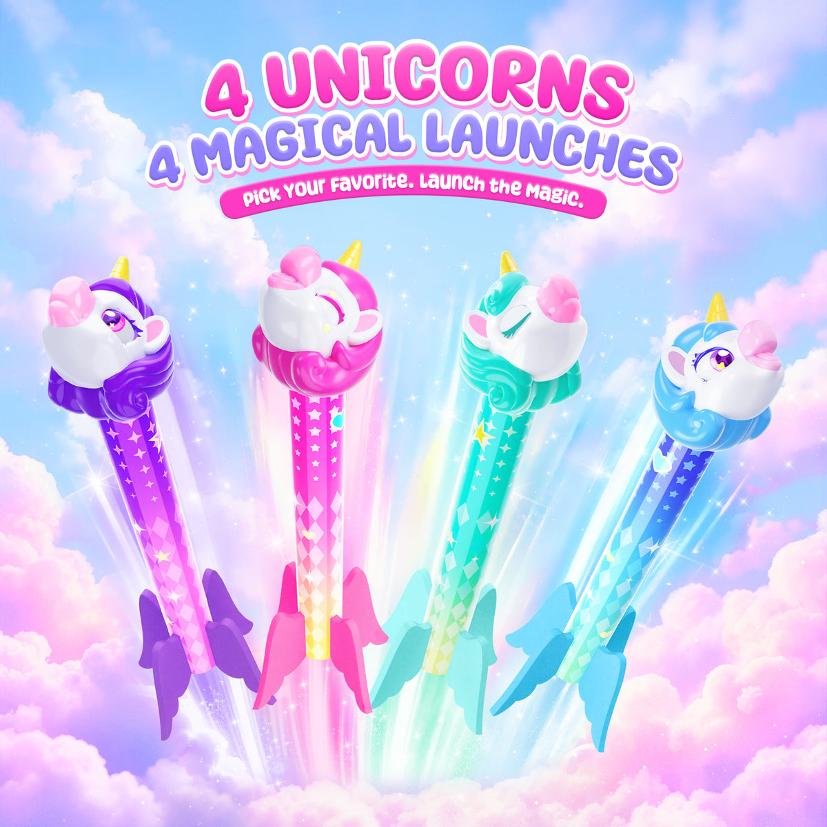 Aogsiyt Unicorn Rocket Launcher for Kids, 4 Unicorn Rockets Launch Toy with Adjustable Launcher, Outdoor Toys for Girls Ages 3-8, STEM Learning Birthday Gifts