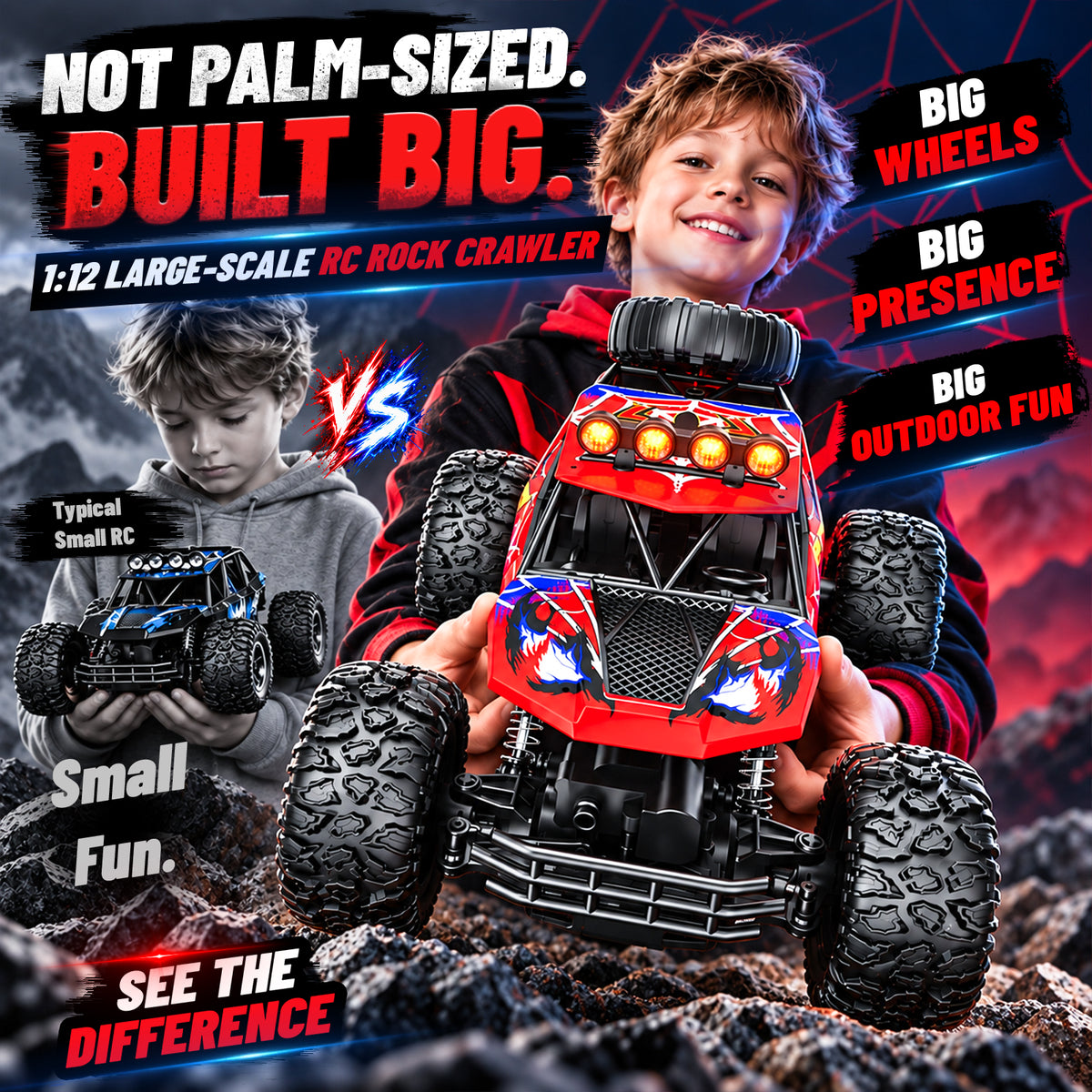 AOGSIYT 1:12 Remote Control Car, 4x4 Off Road RC Monster Truck, 20KM/H High Speed RC Truck with Metal Shell, LED Headlights for Boys 3-12 Kids Adults