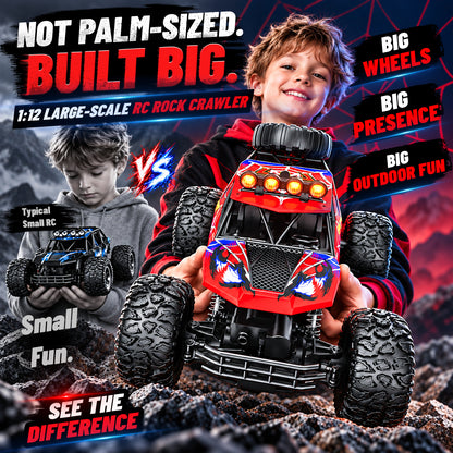 AOGSIYT 1:12 Remote Control Car, 4x4 Off Road RC Monster Truck, 20KM/H High Speed RC Truck with Metal Shell, LED Headlights for Boys 3-12 Kids Adults
