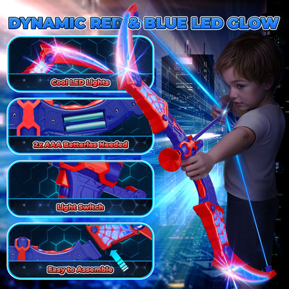 Aogsiyt Kids Bow and Arrow Set with LED Lights, Archery Toy with Suction Cup Arrows & Target, Outdoor Indoor Toy Gift for Boys Girls Ages 3-12