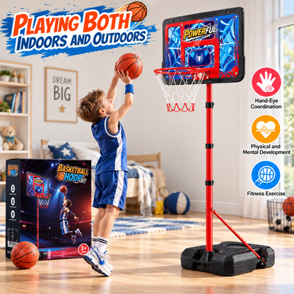 AOGSIYT Kids Basketball Hoop Set, Adjustable 3.5-6.2 Ft, 3 Balls & Pump, Indoor Outdoor Toddler Sports Toy for Backyard Ages 3+