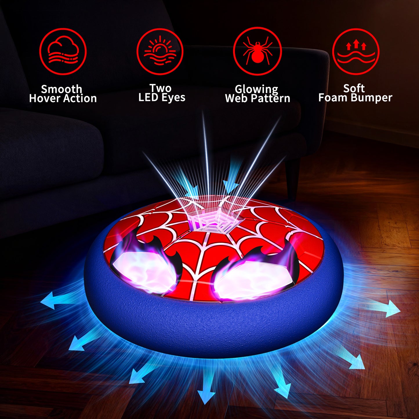 Aogsiyt Hover Soccer Ball for Kids with LED Lights, Indoor Floating Spider Air Soccer Toy with Soft Foam Bumper, Gift for Boys Girls Ages 3-12