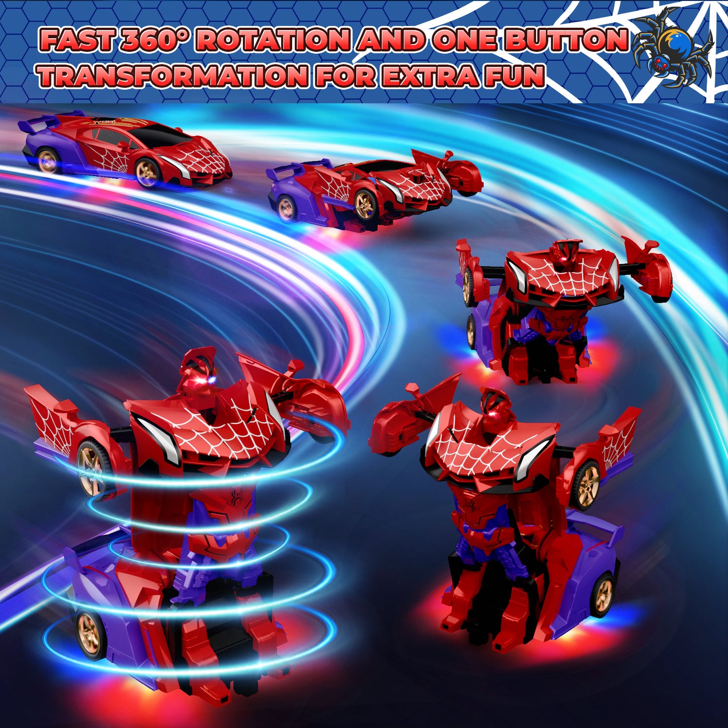 Aogsiyt Spider RC Car Transform Robot, 1:18 Remote Control Cars for Kids, Gifts Toys for Boys 3-12 , 360° Rotation, Auto Mode, 2 Rechargeable Battery