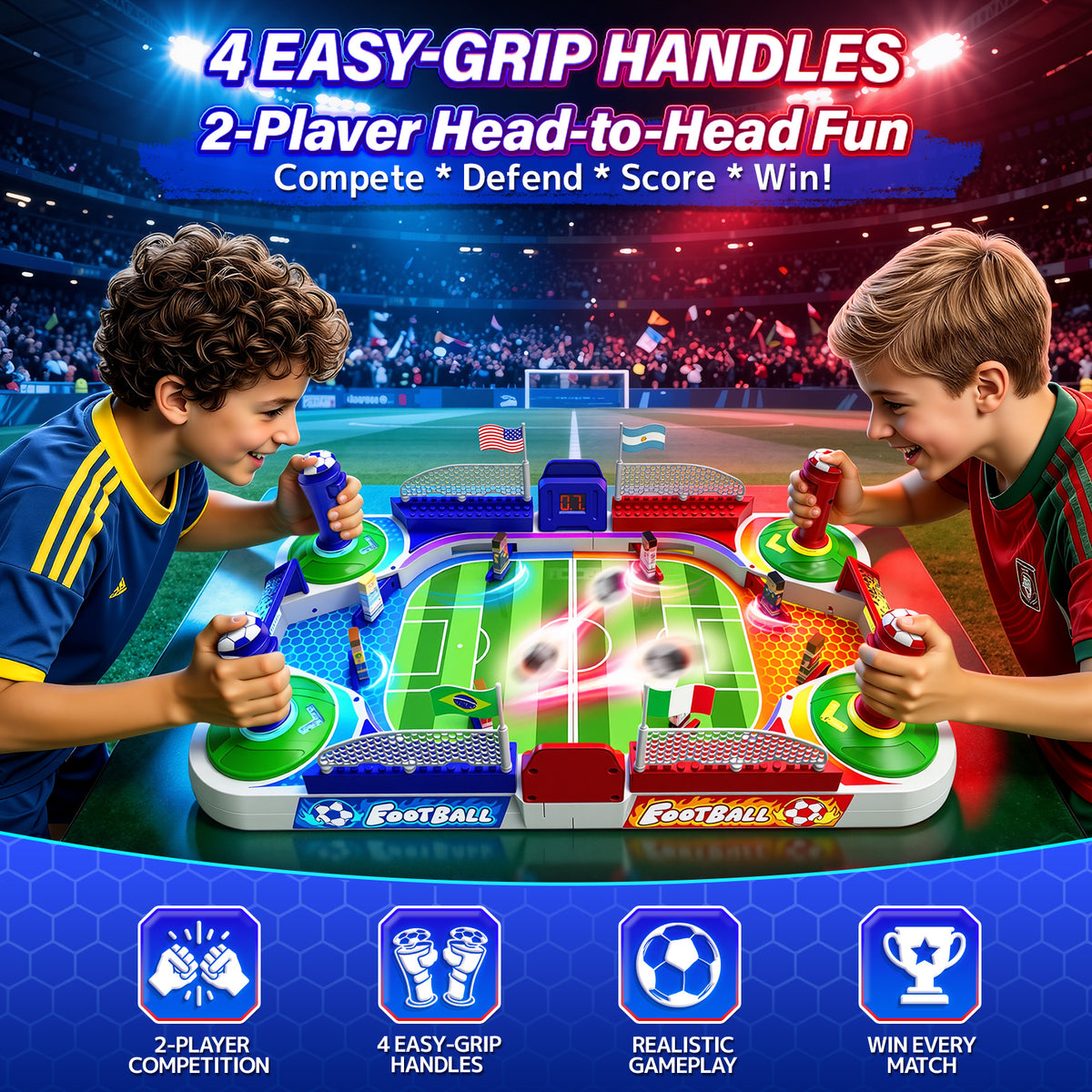 Aogsiyt Mini Foosball Table Game, Tabletop Soccer Board Game with Arcade Controls, Two-player interaction, Gifts for 3-12 Year Old Kids Boys Girls Birthday