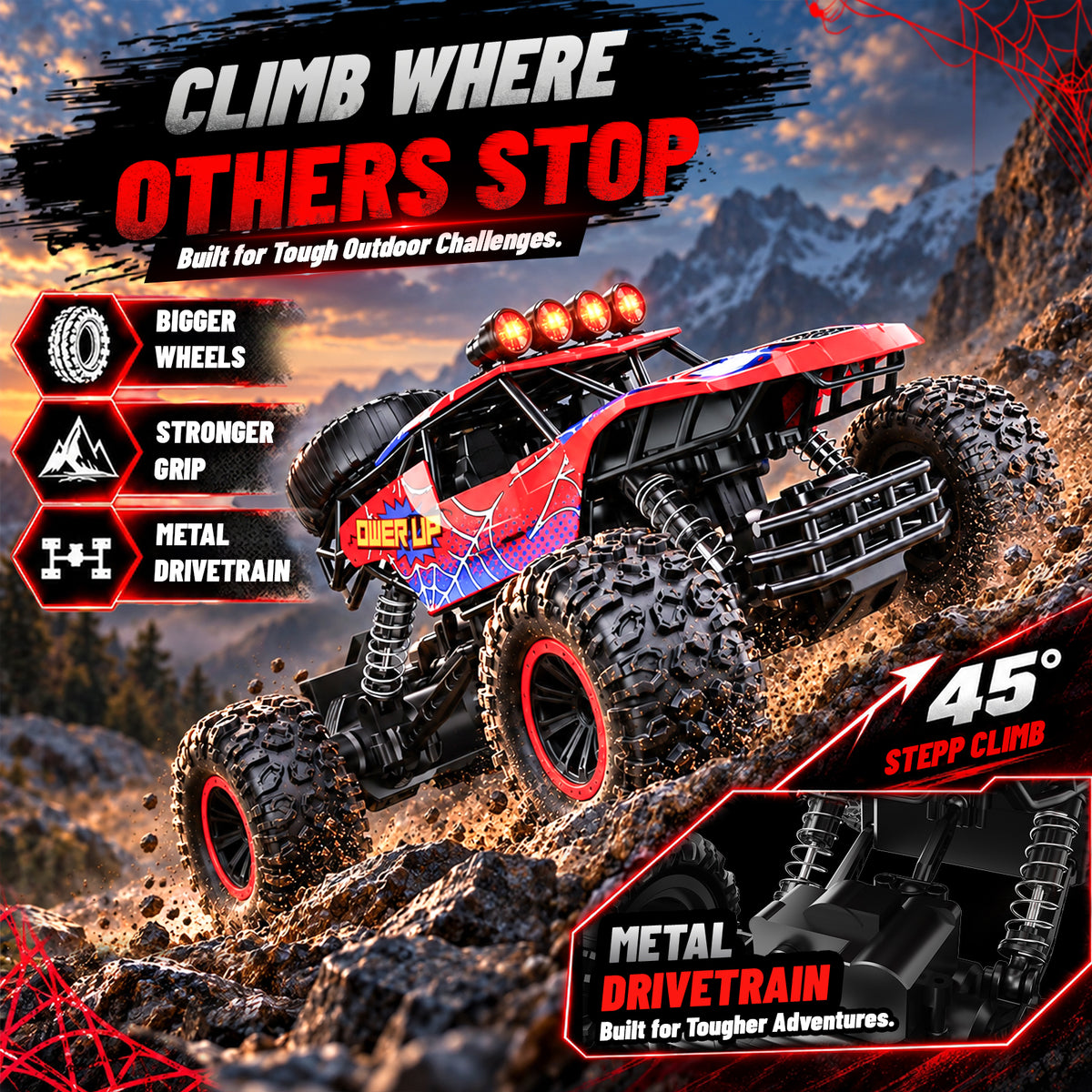 AOGSIYT 1:12 Remote Control Car, 4x4 Off Road RC Monster Truck, 20KM/H High Speed RC Truck with Metal Shell, LED Headlights for Boys 3-12 Kids Adults
