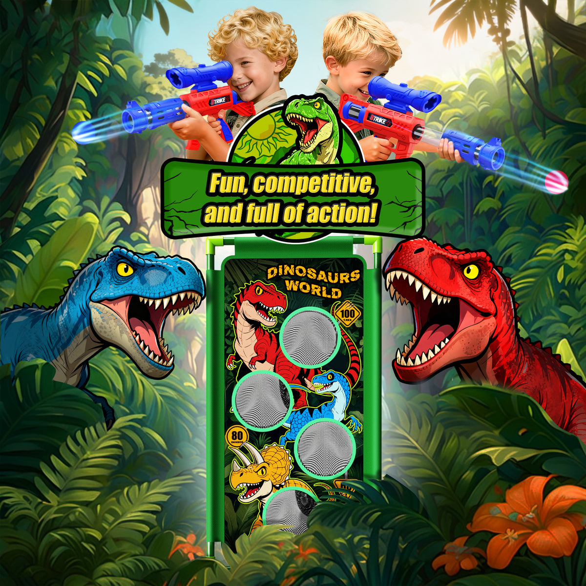 Aogsiyt Dinosaur Foam Ball Launcher Toy,Shooting Target Game 2 Air Pump Launchers 24 Soft Balls,Outdoor Active Play Toys,Gifts for Boys Girls Age 3-12