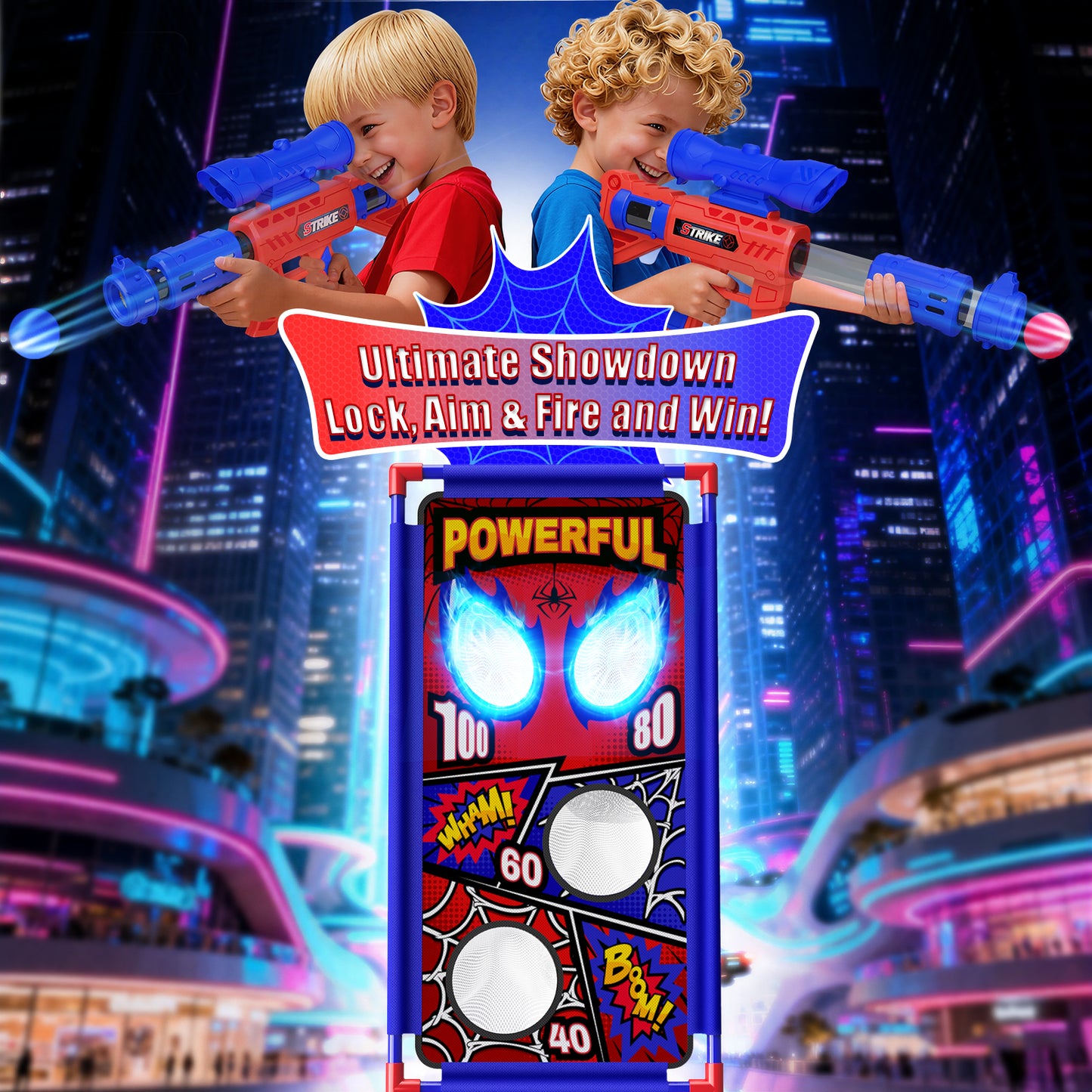 Aogsiyt Shooting Toy Set for Kids with Spider Target, 2 Air Pump Launchers & 24 Foam Balls, Indoor Outdoor Action Games, Birthday Gifts for Boys Age 3-12