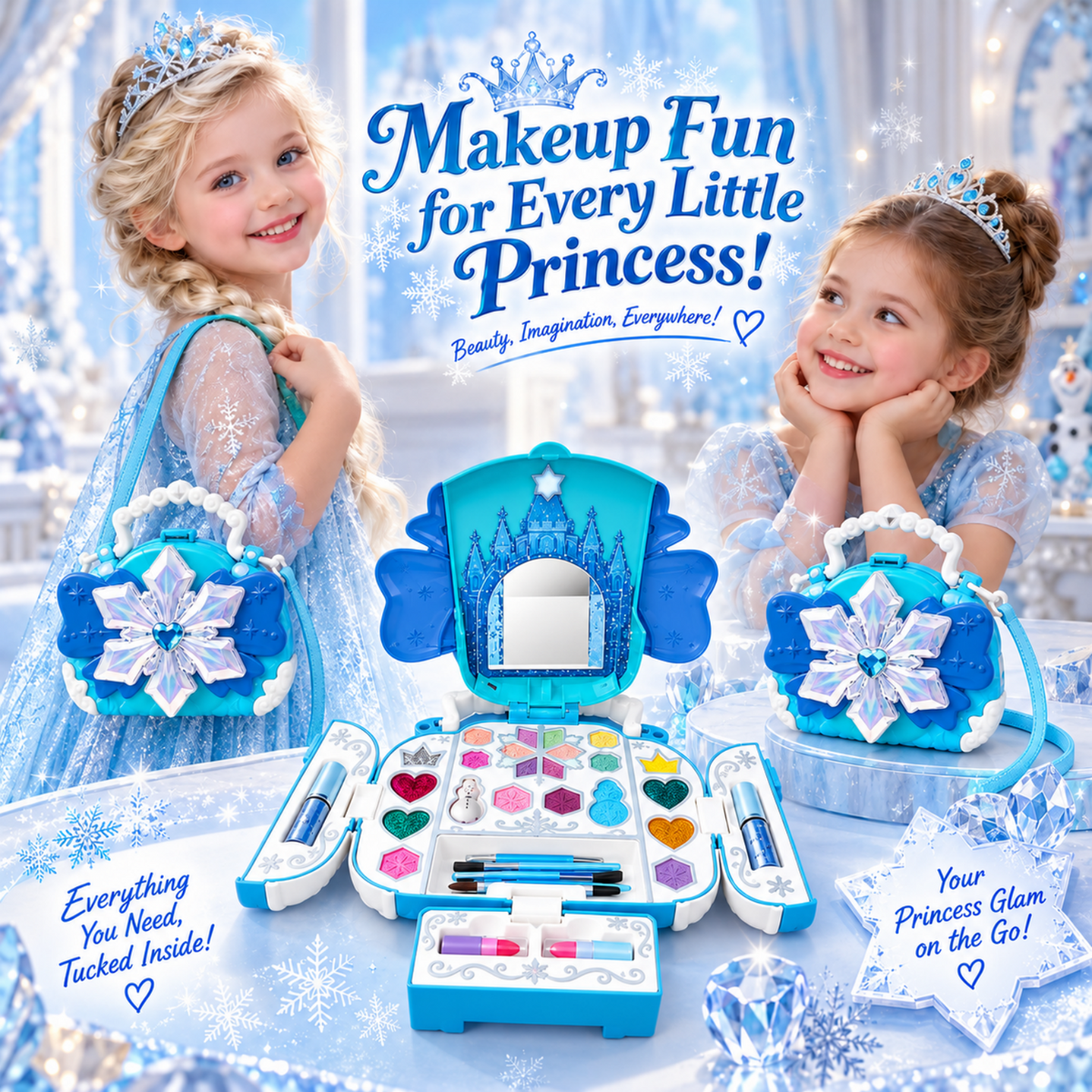 Kids Makeup Kit for Girls, AOGSIYT 32-Piece Washable Makeup for Kids with Princess Cosmetic Case, Princess Dress-Up Toys Birthday Gift for Ages 3-12