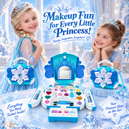 Kids Makeup Kit for Girls, AOGSIYT 32-Piece Washable Makeup for Kids with Princess Cosmetic Case, Princess Dress-Up Toys Birthday Gift for Ages 3-12