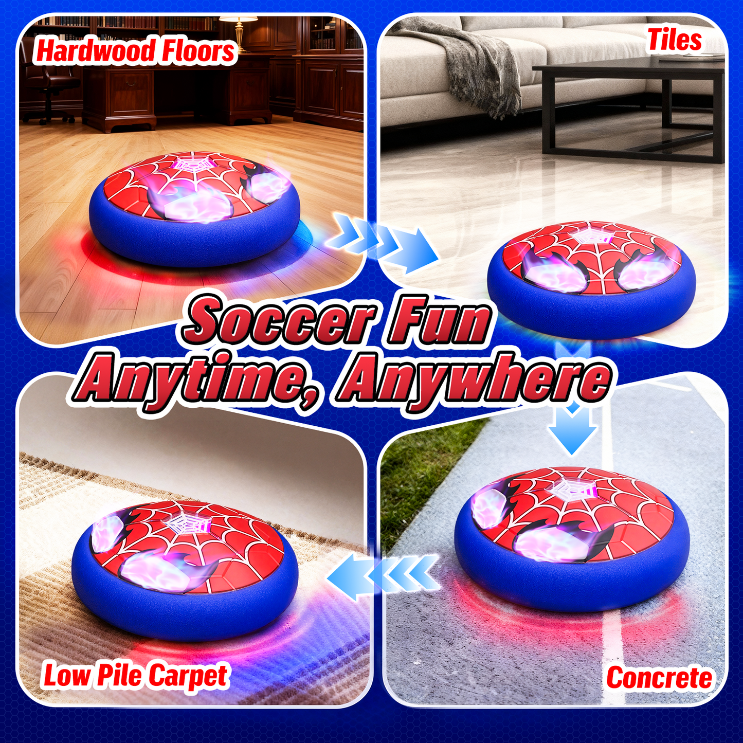 Aogsiyt Hover Soccer Ball for Kids with LED Lights, Indoor Floating Spider Air Soccer Toy with Soft Foam Bumper, Gift for Boys Girls Ages 3-12