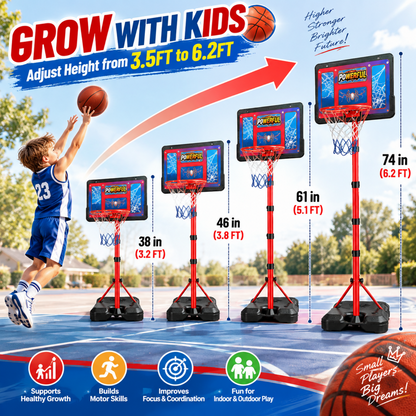 AOGSIYT Kids Basketball Hoop Set, Adjustable 3.5-6.2 Ft, 3 Balls & Pump, Indoor Outdoor Toddler Sports Toy for Backyard Ages 3+