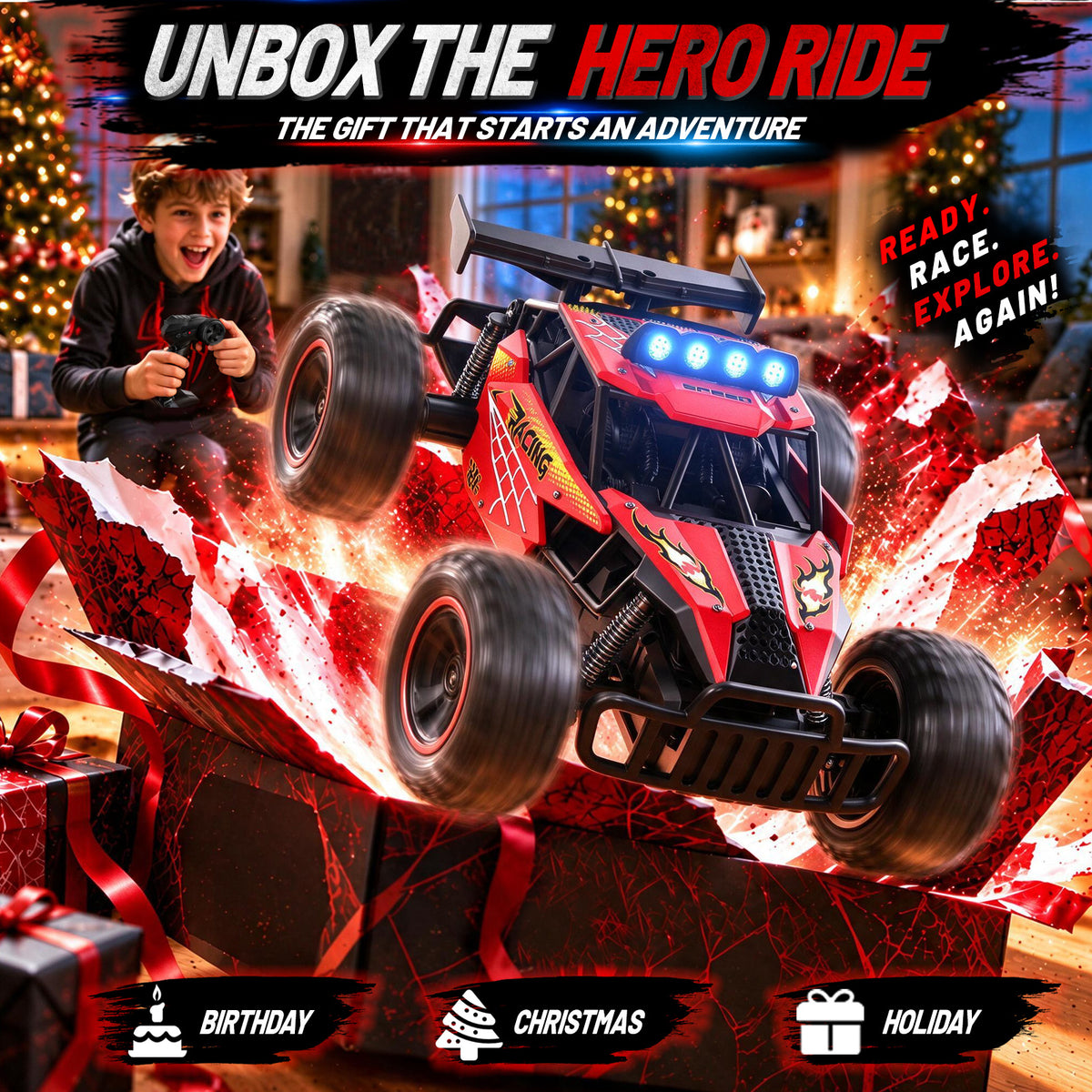 AOGSIYT 1:12 Remote Control Car, 2.4GHz High Speed 33KM/H RC Cars Toys,Monster RC Truck Off Road with LED Headlight and Rechargeable Battery Gifts for Adults Boys 3-12