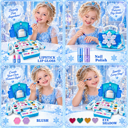 Kids Makeup Kit for Girls, AOGSIYT 32-Piece Washable Makeup for Kids with Princess Cosmetic Case, Princess Dress-Up Toys Birthday Gift for Ages 3-12