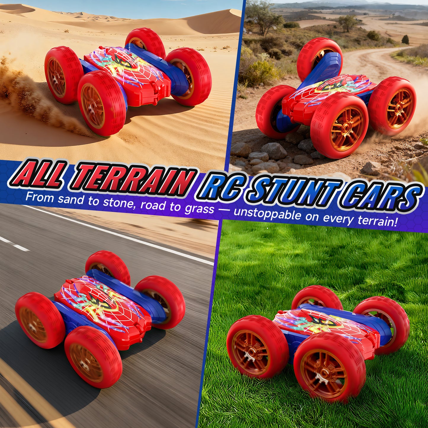 Aogsiyt Spider RC Car for Kids, 4WD Double Sided 360° Rotating Remote Control Car with Light and 2 Battery, Birthday Gifts for Boys Girls 3-12