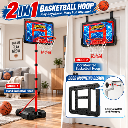 AOGSIYT Kids Basketball Hoop Set, Adjustable 3.5-6.2 Ft, 3 Balls & Pump, Indoor Outdoor Toddler Sports Toy for Backyard Ages 3+