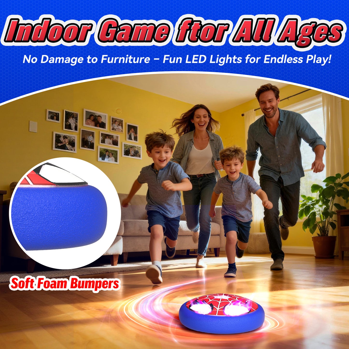 Aogsiyt Hover Soccer Ball for Kids with LED Lights, Indoor Floating Spider Air Soccer Toy with Soft Foam Bumper, Gift for Boys Girls Ages 3-12