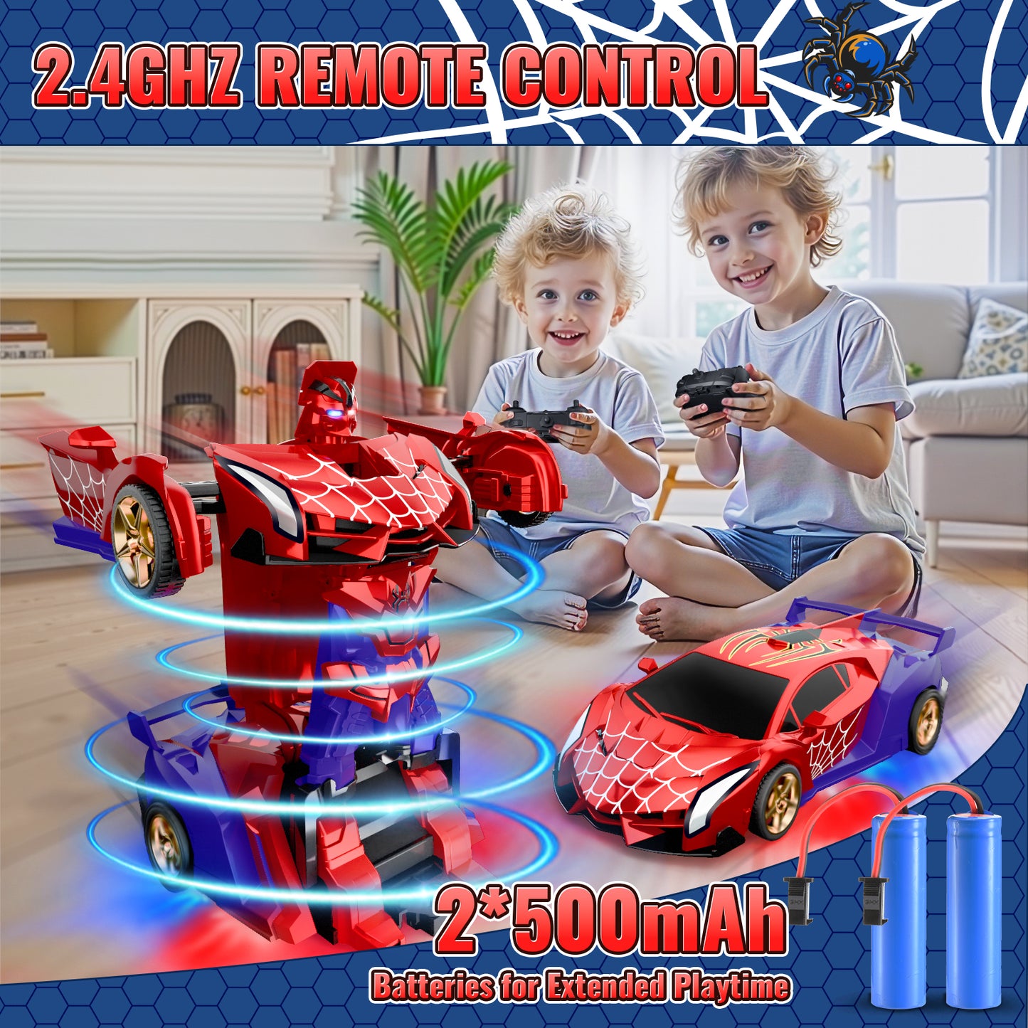 Aogsiyt Spider RC Car Transform Robot, 1:18 Remote Control Cars for Kids, Gifts Toys for Boys 3-12 , 360° Rotation, Auto Mode, 2 Rechargeable Battery