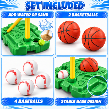 AOGSIYT 2 in 1 Kids Basketball Hoop and T Ball Set, Adjustable Basketball Stand, Hanging Tee, Two Basketballs, Four Baseballs and Bat,Birthday Gift Ages 3+