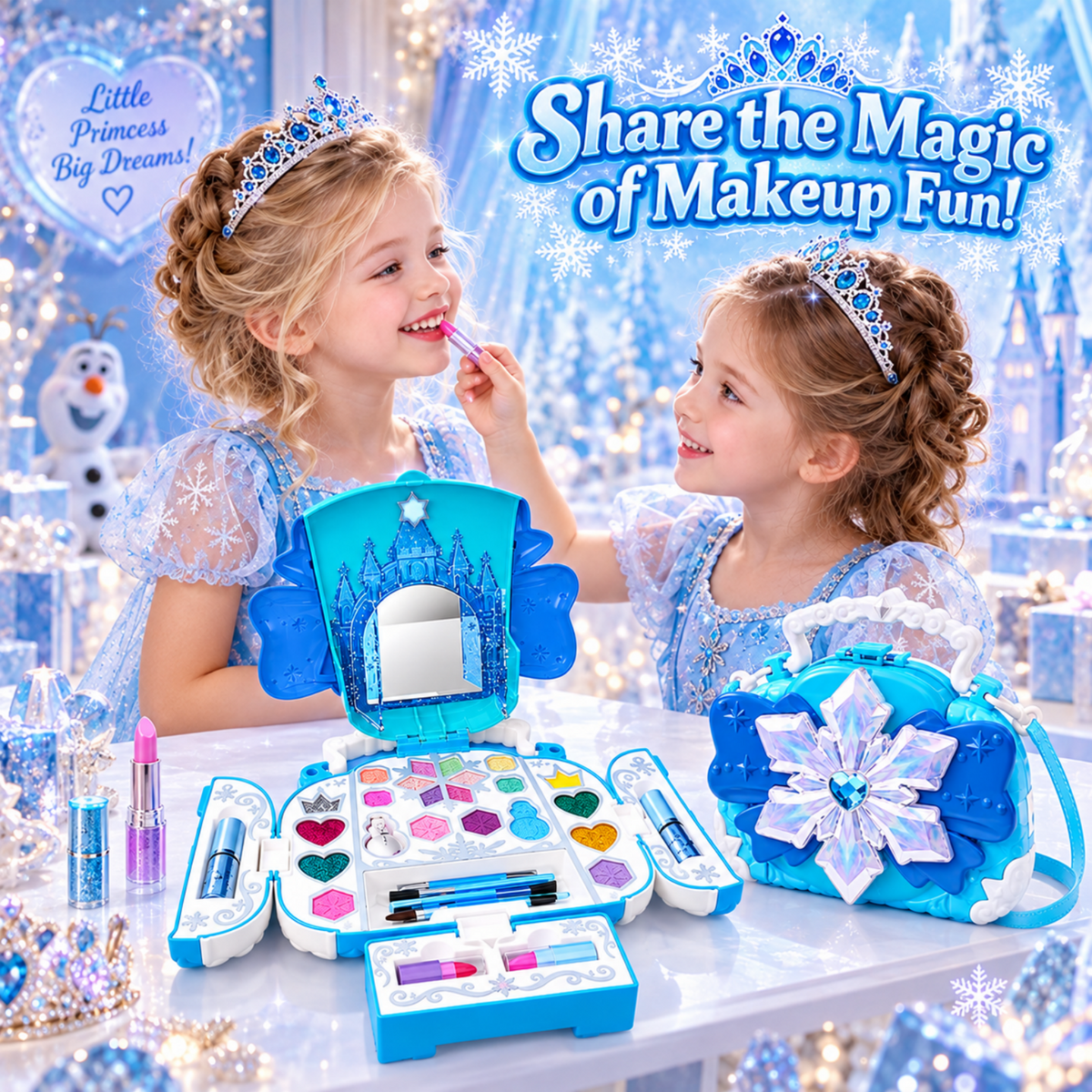 Kids Makeup Kit for Girls, AOGSIYT 32-Piece Washable Makeup for Kids with Princess Cosmetic Case, Princess Dress-Up Toys Birthday Gift for Ages 3-12