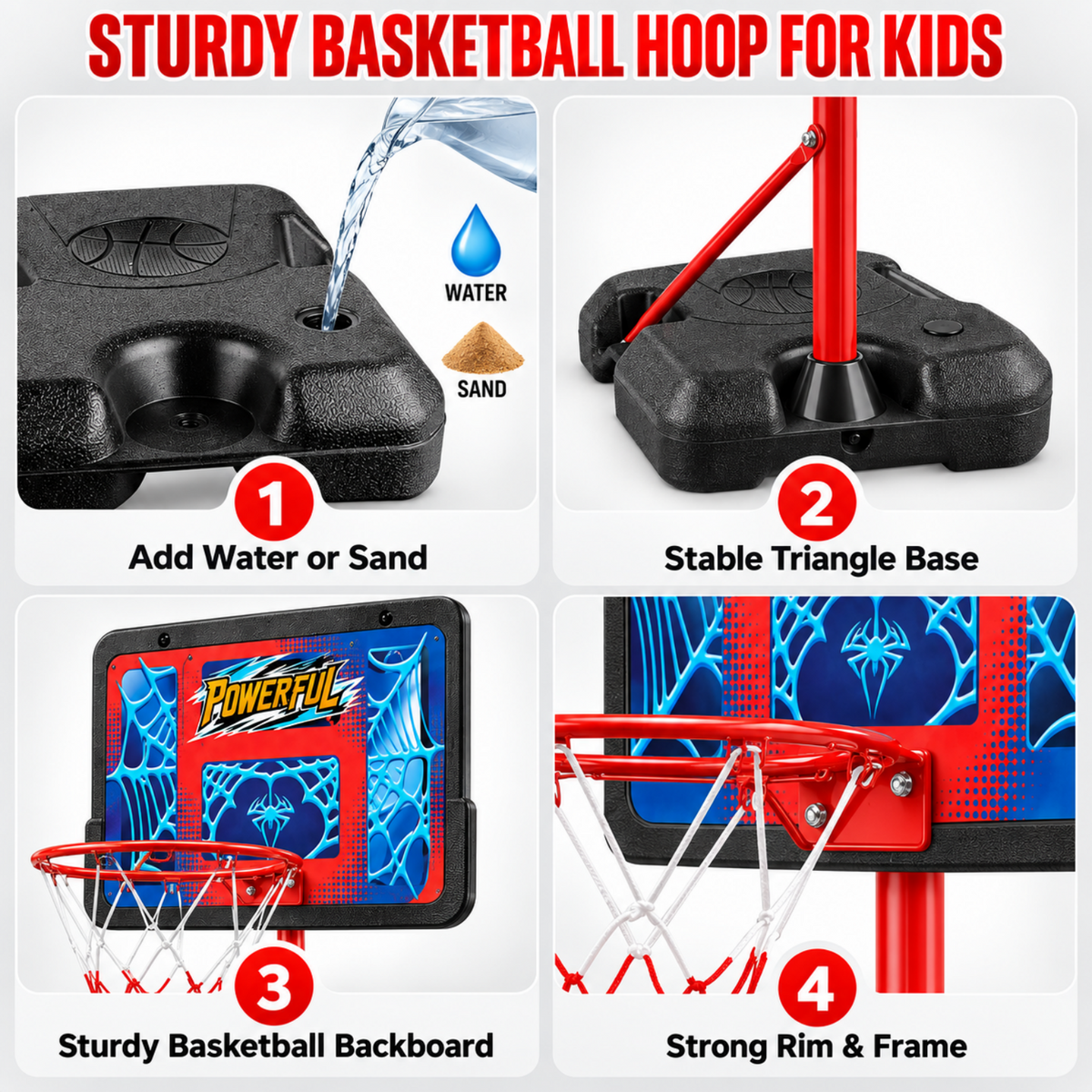 AOGSIYT Kids Basketball Hoop Set, Adjustable 3.5-6.2 Ft, 3 Balls & Pump, Indoor Outdoor Toddler Sports Toy for Backyard Ages 3+