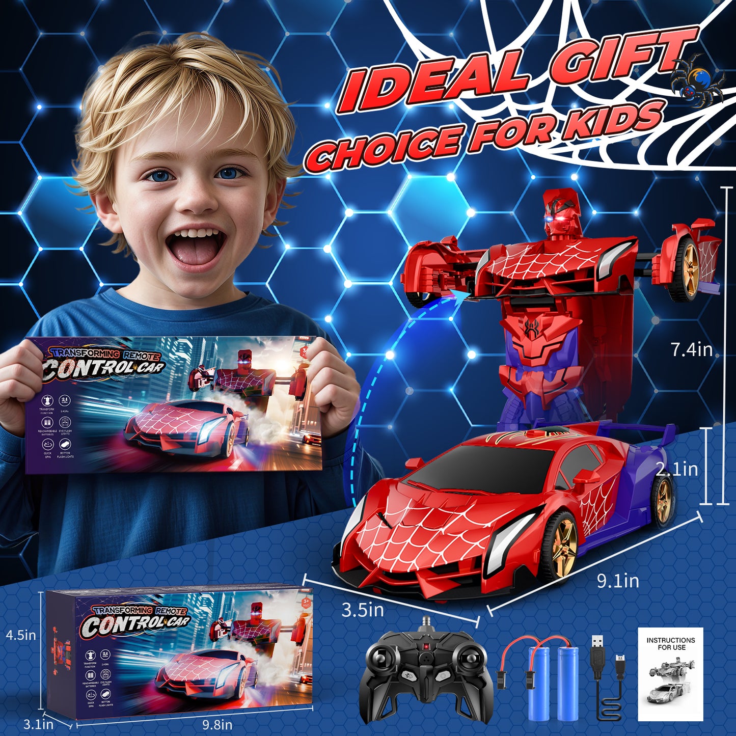 Aogsiyt Spider RC Car Transform Robot, 1:18 Remote Control Cars for Kids, Gifts Toys for Boys 3-12 , 360° Rotation, Auto Mode, 2 Rechargeable Battery