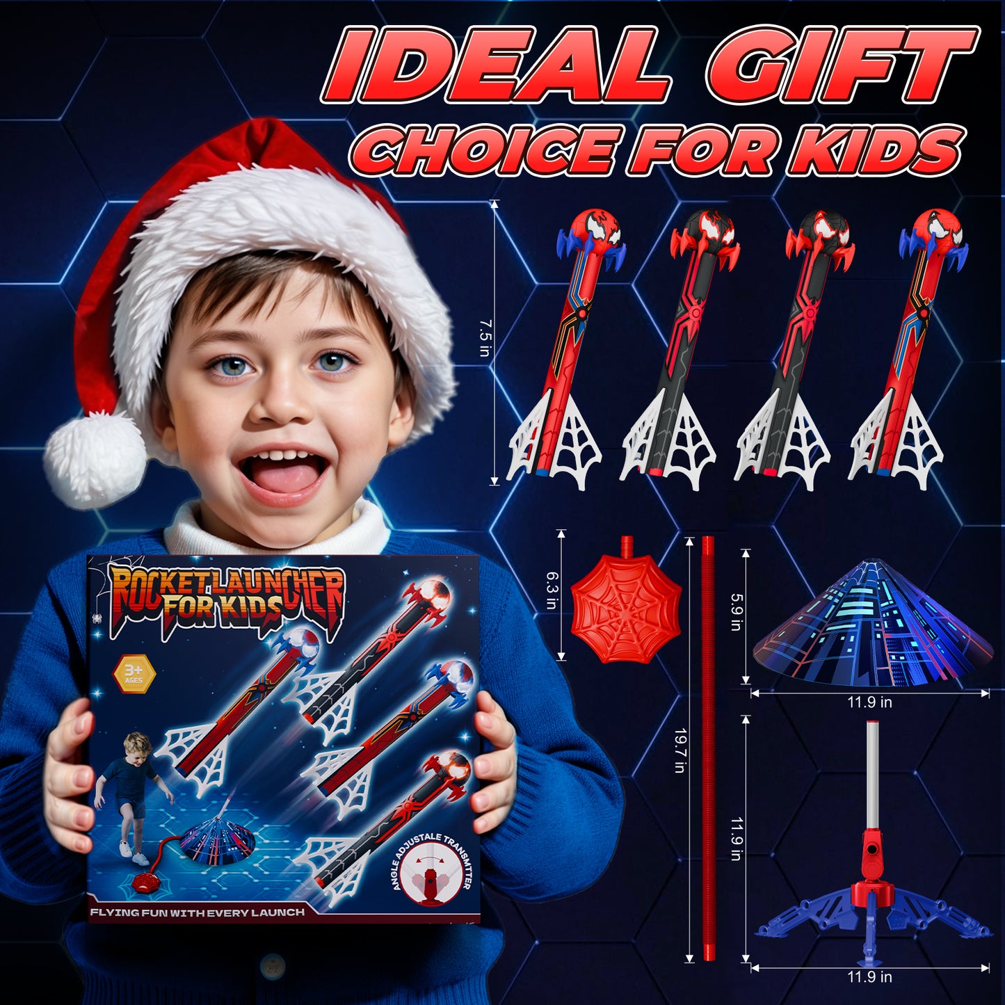 Aogsiyt Spider Rocket Launcher for Kids, Stomp Rocket Toy with 4 Foam Rockets, Air Powered Rocket Launcher Outdoor Toys for Boys Girls Age 3-10, Backyard Games, Birthday Gifts for Kids