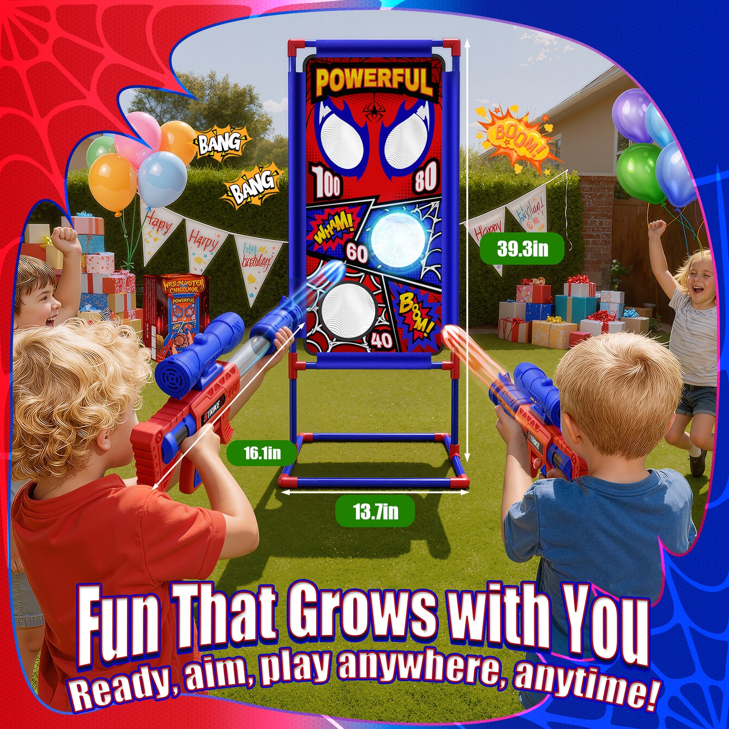 Aogsiyt Shooting Toy Set for Kids with Spider Target, 2 Air Pump Launchers & 24 Foam Balls, Indoor Outdoor Action Games, Birthday Gifts for Boys Age 3-12
