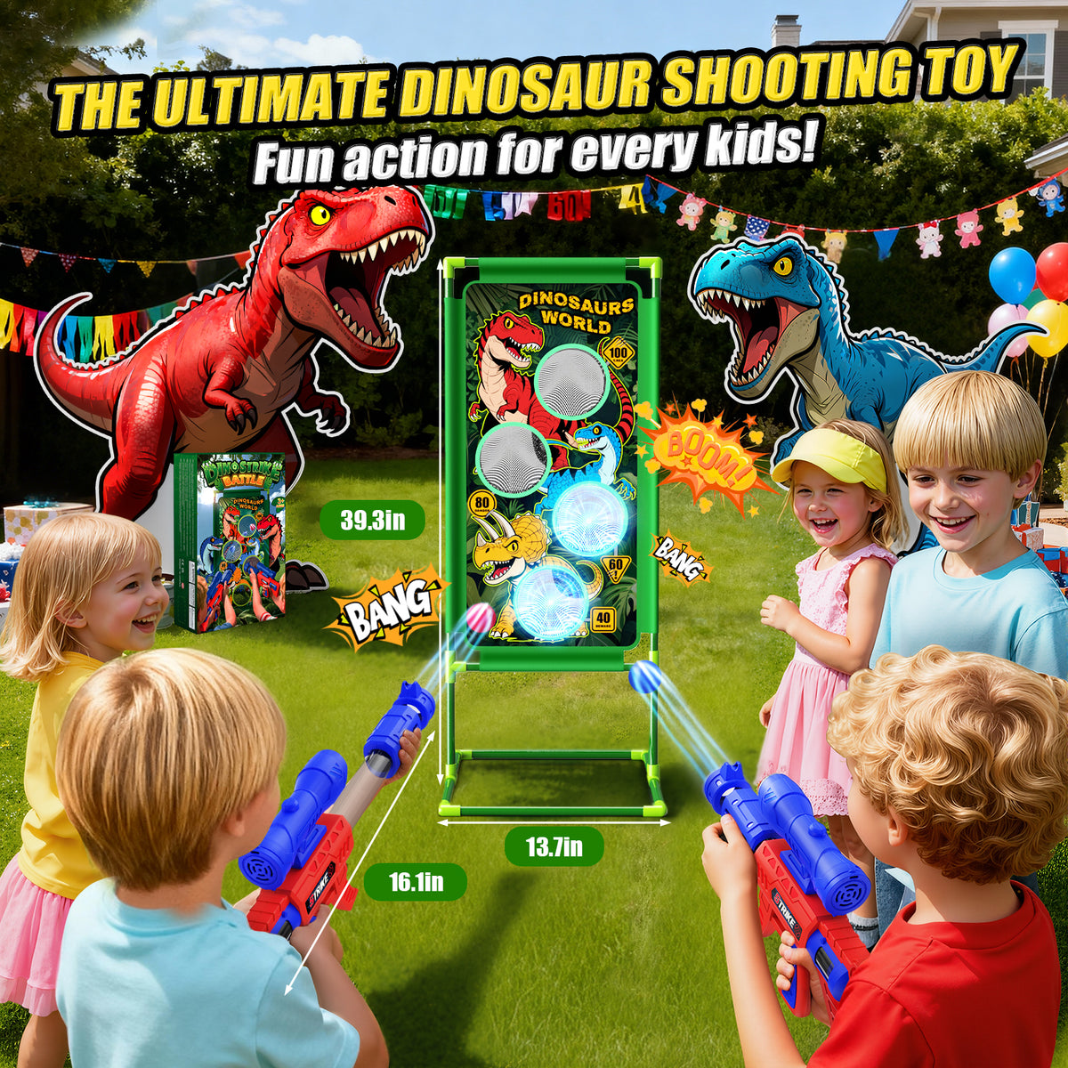 Aogsiyt Dinosaur Foam Ball Launcher Toy,Shooting Target Game 2 Air Pump Launchers 24 Soft Balls,Outdoor Active Play Toys,Gifts for Boys Girls Age 3-12
