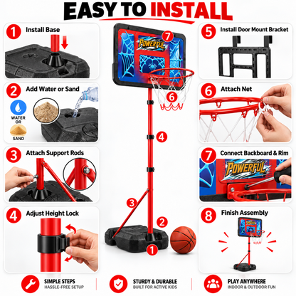 AOGSIYT Kids Basketball Hoop Set, Adjustable 3.5-6.2 Ft, 3 Balls & Pump, Indoor Outdoor Toddler Sports Toy for Backyard Ages 3+