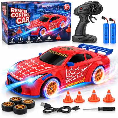 Aogsiyt RC Drift Car, 1:24 Scale 4WD Remote Control Car Toy with LED Lights, Brithday Gift for Kids Ages 3-12
